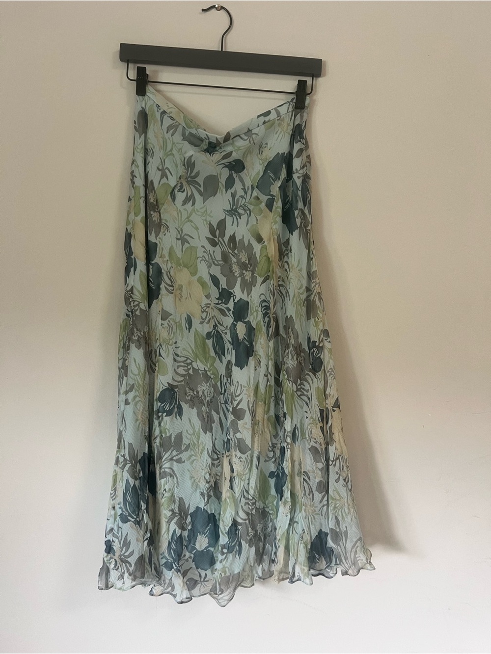 Charter Club 100% Silk Floral Maxi Skirt in Light Blue and Sage